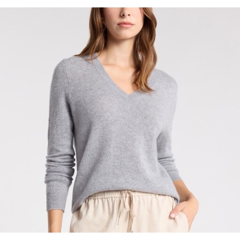 Nordstrom 100% Cashmere V-Neck Pullover Sweater in Grey Heather Women Size Small